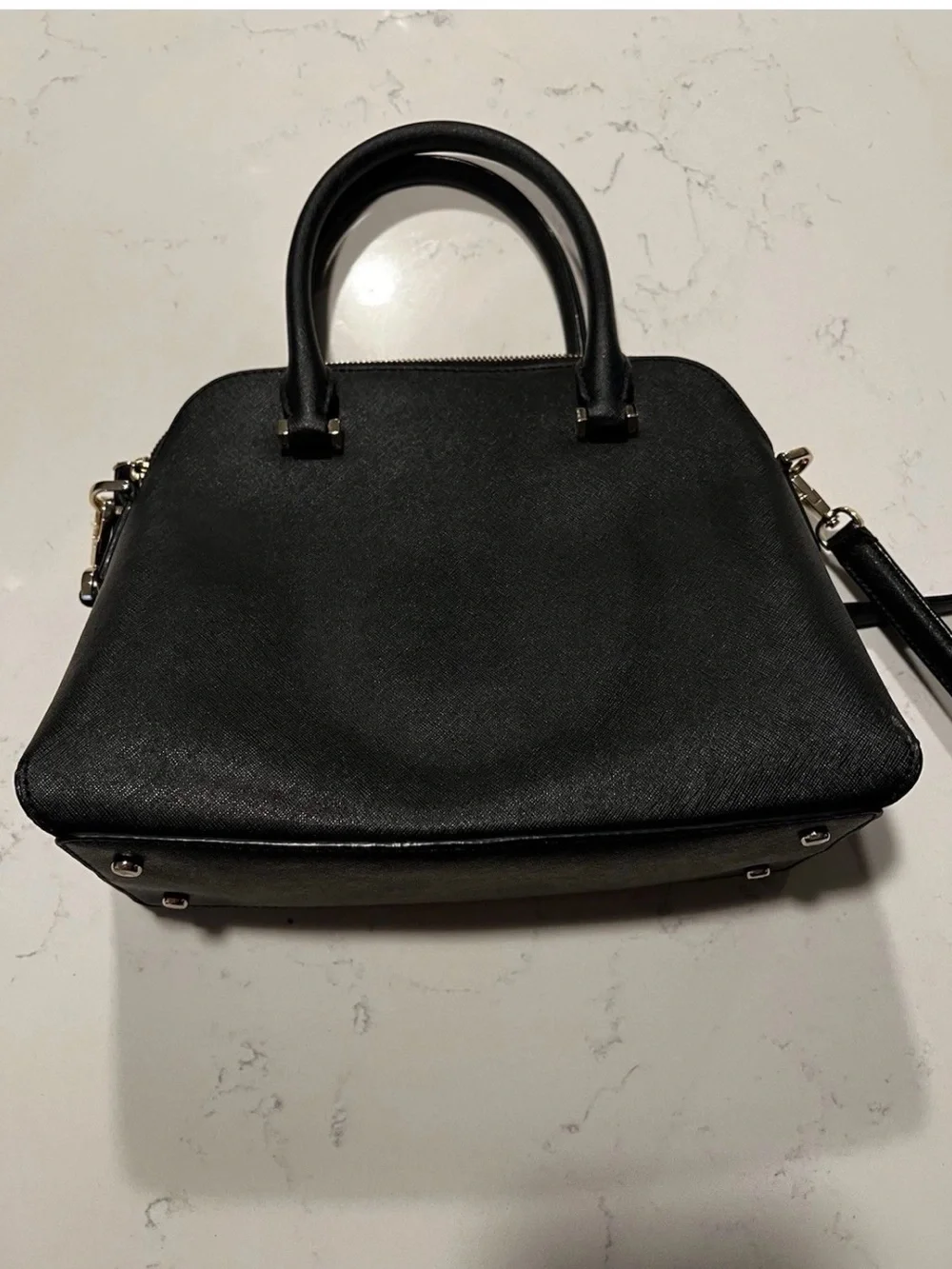 kate spade black leather dome satchel with gold hardware